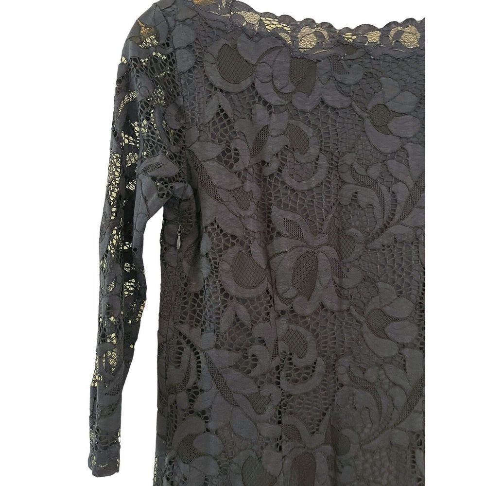 Josie Natori Lace Overlay Dress Midnight Blue 3/4 Sleeve Dress Size M - Picture 4 of 5